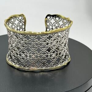 Kendra Scott Candice Two Tone Silver Gold Filigree‎ Yellow Rose Cuff Bracelet